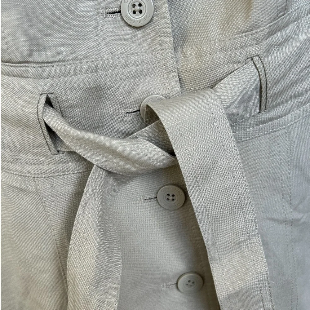 Calvin Klein khaki linen sz 8 safari style button down minimal quiet luxury